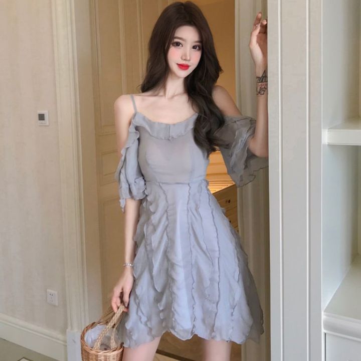 Fairy%20Dress%20Western%20Style%20off-Neck%20off-Shoulder%20Backless%20Ruffled%20Stitching%20Waist-Controlled%20Slimming%20Suspender%20Dress%20-%20Image%202