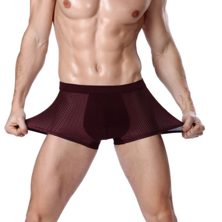3Pcs/Lot Men's Boxer Brief Bamboo Underpants Underwear Boxershorts Breathable Hombre Hole Panties Shorts Lingerie