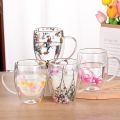 Heat Resistant Dry Flowers Cup High Borosilicate Glass Simple Double Wall Glass Cup With Handle Floral Trends Espresso Milk Mug. 