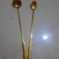 Steel Long handle Pickle Spoon Round and Oval shape (26cm) 2 pc set (Golden).