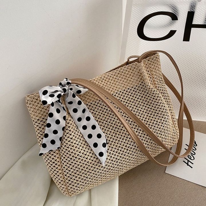 Large%20Summer%20Beach%20Shoulder%20Bag%20Straw%20Woven%20Square%20with%20Silk%20Ribbon%20Handle%20Purse%20-%20Image%204