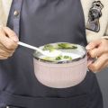 Lunch Box With Lid Stainless Steel Noodle Bowl Spoon Double-layer Ramen Bowl Anti-scalding Woven Pattern Soup Bowls Instant Noodle. 