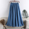 Ladies New Cotton Skirt Literary High-Waist A-Line Loose Medium Long Swing Elastic Waist Skirt. 