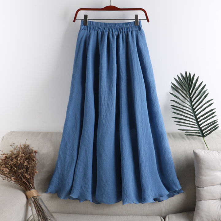 Ladies%20New%20Cotton%20Skirt%20Literary%20High-Waist%20A-Line%20Loose%20Medium%20Long%20Swing%20Elastic%20Waist%20Skirt%20-%20Image%205