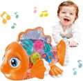 Transparent Gear Fish Toy, Baby Lights Music Light Fish Toy, Newborn Musical Early Educational Toy, Ideal Fish Toy for Floor Play.