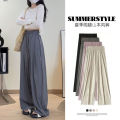 Ice Silk Wide-Leg Pants Women's Summer High Waist Draping Casual Japanese Cotton and Linen Lazy Yamamoto Pants Pleated Straight Pants. 