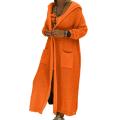 Long Sleeve Two Pockets Loose Fit Open Front Sweater Coat Autumn Winter Solid Color Hooded Long Knitted Cardigan Outerwear. 