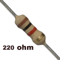 50Pcs- 220 Ohm Resistor 5% 220 Ohm Carbon Film 220 Ohm Resistors 1/4W Resistance 0.25 Watt 5% Tolerance 2 Pin Leads.