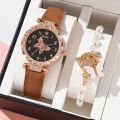 Gorgeous Women's Quartz Watch & Bracelet Set - Unique Diamond Starry Sky Dial Watches for Girls Luxury Stylish Wristwatch.