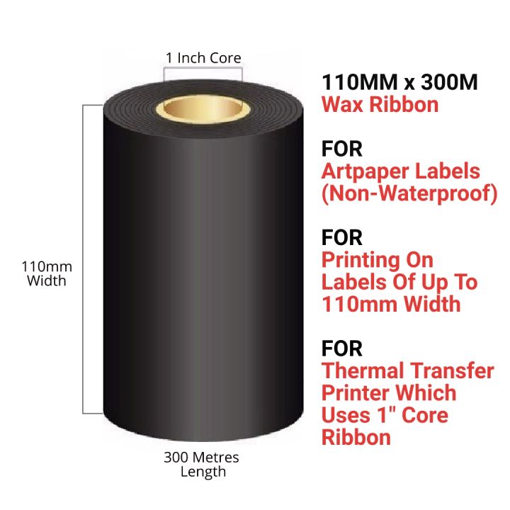 Premium Wax Barcode Ribbon 110mm x 300M – Thermal Transfer Ribbon for Label Printing | Smudge-Free & High-Quality Print