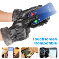 Gloves Winter PU Flannel Riding Warm Thickened Cold Protection Outdoor Cycling Touch Screen Leather Gloves 1Pair. 