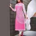 Pink Cotton Unstitched Three Piece For Women. 