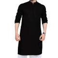 Stylish Semi Long Black Solid Cotton Punjabi for Men  Panjabi New Collection For Boys  Black Panjabi - Panjabi - Panjabi For Men. 