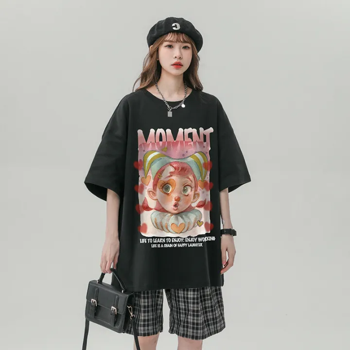 American%20fashion%20brandoversizeTravel%20Couple%20plus%20Size%20Summer%20Loose%20Trendy%20All-Match%20CartoonTWomen's%20T-shirt%20-%20Image%203
