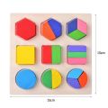 Wooden Geometric Shapes Montessori Puzzle Sorting Math Bricks Preschool Learning Educational Game Baby Toddler Toys for Children.