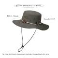Men Bucket Hat Letter Embroidery Leather Label Cowboy Hat Waterproof Outdoor Hiking Fishing Cap Light 8cm Brim Anti-UV Sun Hat.