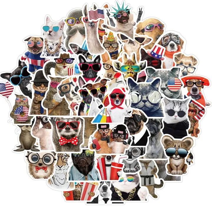 50PCS Various Cat Dog Animal Stickers Pack For DIY Stationery Bicycle ...