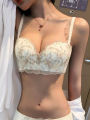 Women's Small Chest Special Gathering Display Large Embroidery Small Floral Strapless  Beautiful Back Bra. 