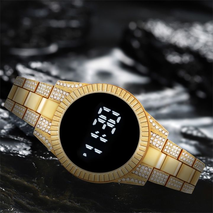 Women Diamond Touch Screen LED Watch Fashion Steel Band Electronic Watches for Girl