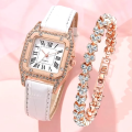New Fashionable Leather Belt Square Watch & Bracelet For Women Gift Item With BOX. 