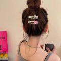 Y2K Exquisite Elegant Metal Wave Duckbill Hair Clips/ Versatile Pink Heart Rhinestone Side Bangs Hair Ornament. 