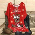 Christmas Elk Print Women's T-Shirt Autumn Winter Fashion Clothing Oversized O-Neck Ladies Short Sleeve Tops Casual Pullover Tee. 