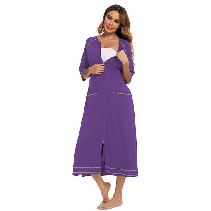 Zipper%20Women%20Sleepwear%20Pajama%20Maternity%20Dress%203/4Sleeve%20Nursing%20Baby%20Breastfeeding%20Nightdress%20Pregnancy%20Dress%20%D0%BF%D0%B8%D0%B6%D0%B0%D0%BC%D0%B0%20%D1%85%D0%BB%D0%BE%D0%BF%D0%BE%D0%BA%20-%20Image%205