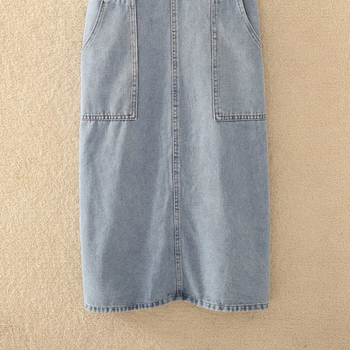 Women%20Denim%20Suspender%20Dress%20Solid%20Straps%20Loose%20Soft%20Cargo%20Jean%20Vestido%20Female%20Summer%20Versatile%20Casual%20Overalls%20Frock%20With%20Pocket%20-%20Image%204