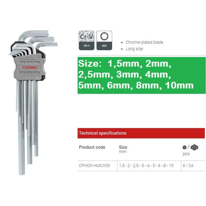 CROWN%209Pcs%20Extra%20Long%20Hex%20Key%20Set%20(%201,5mm,%202mm,%202,5mm,%203mm,%204mm,%205mm,%206mm,%208mm,%2010mm%20)%20CPHOK-HMCX09%20-%20Kings%20Trading%20-%20Image%202