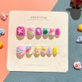 Pre-Glue Nails for Children, Kids Press on Nails, Cartoon Christmas Nails, Cute Full Cover Tips, Nail Decoration, 12. 