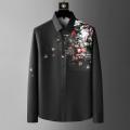 2023 Spring Flower Rhinestone Shirts Men Slim Fit Casual Shirts Long Sleeve Business Dress Shirts Streetwear Social Party Tuxedo.