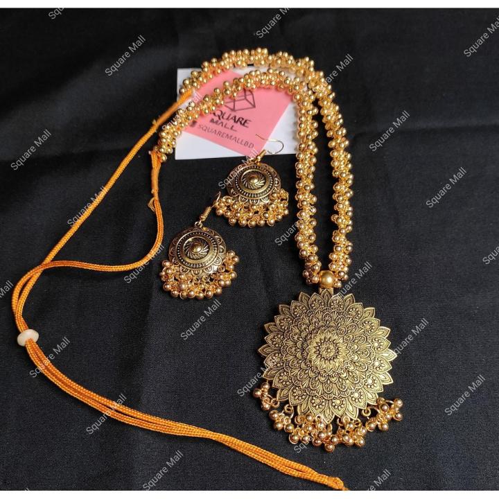 Superlative Versatile -Choice and Remark -Antique Design Oxidized Golden  Necklace With Earrings Necklace For Girls- Avant-garde