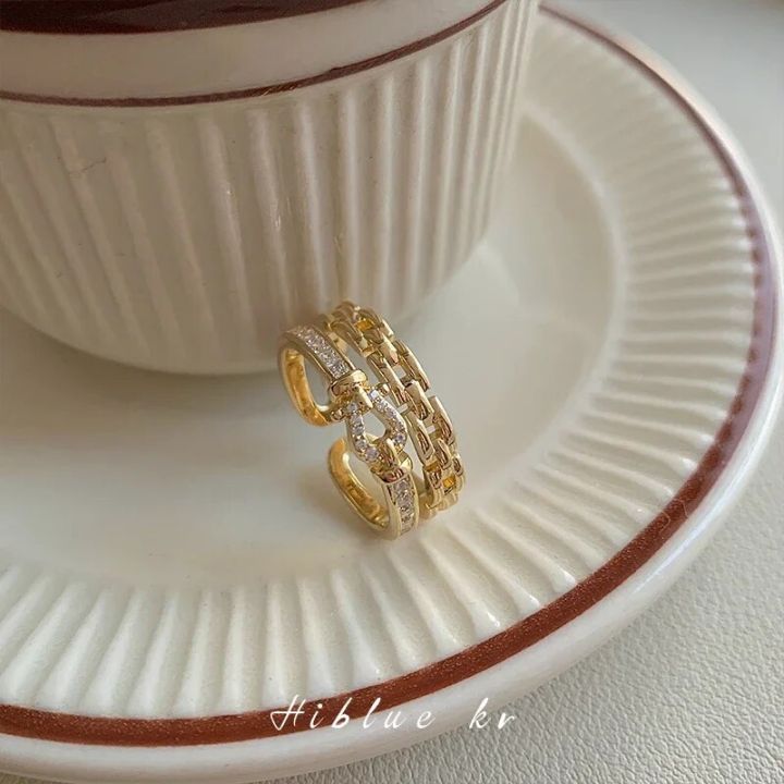 14K%20gold%20plated%202023%20Korean%20new%20fashion%20jewelry%20double-layer%20zircon%20cross%20ring%20elegant%20women's%20opening%20daily%20work%20accessories%20-%20Image%202