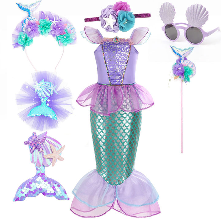 cold shoulder asymmetric dress Toddler Mermaid Girl Princess Dresses, Girls Swimming Mermaid Tail Set –  CheekyMeeky