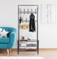 Full Metal 3 Layer Coat Rack Stand with Shoe Storage 9 Hooks Anti-tip Kit. 