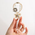New Temperament Retro CamelliaTassel Fixed Plate Hair Artifact Pearl Ponytail Hair Clips Back Head Decorative Hair Accessories.