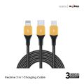 Realme 3 in 1 PET Weave Type C Lightning Micro USB Cable All in One VOOC Dart Warp 1.2M - Black. 