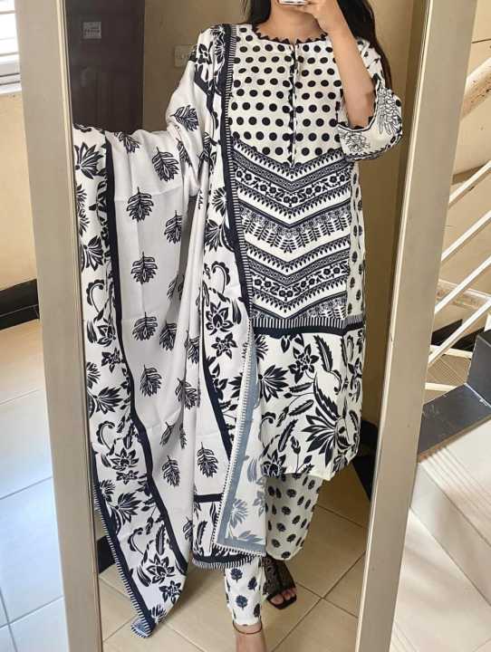 Black & White Full Body Skin Printed Fashionable Three piece