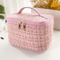 New Korean plaid portable small fragrance makeup bag Large capacity portable toiletry storage bag makeup box travel.
