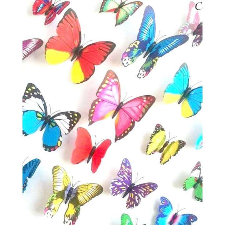Butter Fly Wall Sticker Plastic Made - 9 Pis Multicolor