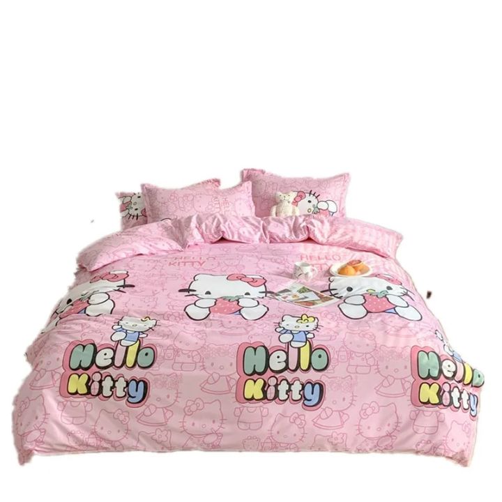 Cute%20Sanrio%20Hello%20Kitty%20Bedding%20Set%20Cotton%20Four%20Piece%20Bedding%20Double%20Pillowcase%20Bed%20Linens%20Girl%20Dorm%20Bedclothes%20Home%20Textile%20-%20Image%205