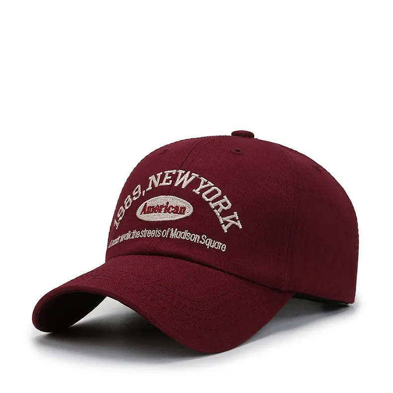 New York Dad Hat – Embroidered Cotton, Adjustable, Unisex Burgundy Baseball Cap - View #8