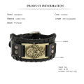 Punk Black Wide Bracelet for Men Nordic Viking Designer Gothic Bracelet Men's Leather Adjustable Wristband Jewelry. 