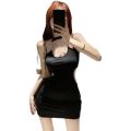 2023 Hollow Sexy Chain on Neck Dress Women's Cold High-Grade Temperament Adult Lady like Woman Wind Bag Arm Short Skirt. 