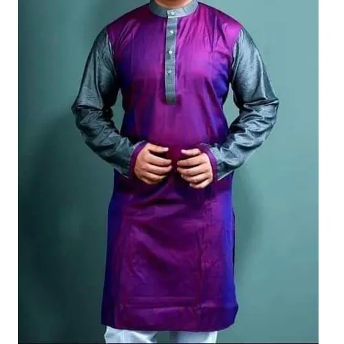 Purple%20&%20Neck%20Ash%20Color%20Silk%20Semi%20Long%20Panjabi%20-%20Image%202