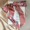 Retro French Bow Tie Hair Oil Painting Silk Scarf Hair Band Female Tie Scarf Long Ribbon Korean Style All-Match Spring and Autumn. 