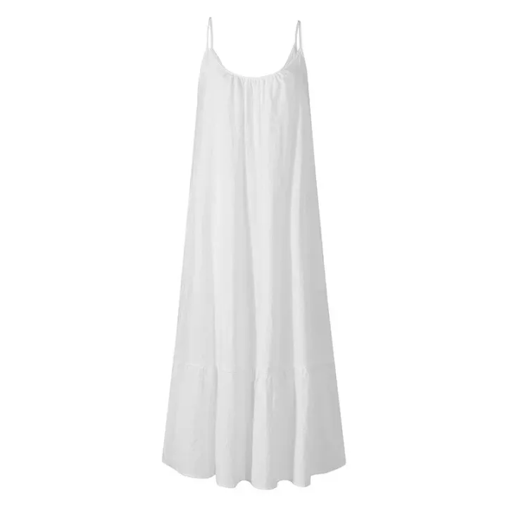 Summer%20Dress%20Beach%20Vacation%20Wear%20For%20Women%20Casual%20Sling%20Solid%20Color%20Sleeveless%20U-neck%20Loose%20Ruffles%20A-line%20Short%20Dress%20-%20Image%203