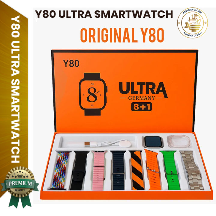 Y80 Ultra Smartwatch with 8 Strap bluetooth Calling Smartwatch 2.02" Display Free Protective Case Wireless Charging Suppor Smartwatch For Men and Women