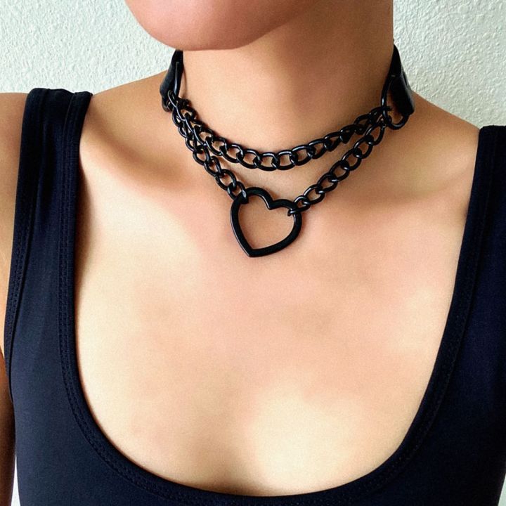 Vintage%20Heart%20Necklace%20Choker%20With%20Chain%20Goth%20Collar%20For%20Girls%20Grunge%20Punk%20Cute%20Kawaii%20Egirl%20Chocker%20Harajuku%20Accessories%20-%20Image%203