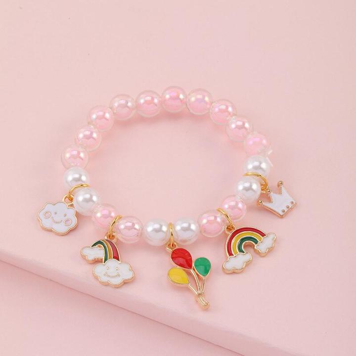 Markersland Cute Clourful Children's Pearl Bracelets Girls Princess Beads Cartoon Charm Kids Bracelet Accessories Wholesale